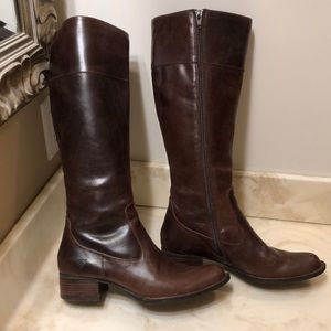 BORN Leather Asbee Brown Riding Boots Womens with Side Zipper Size 7 1/2